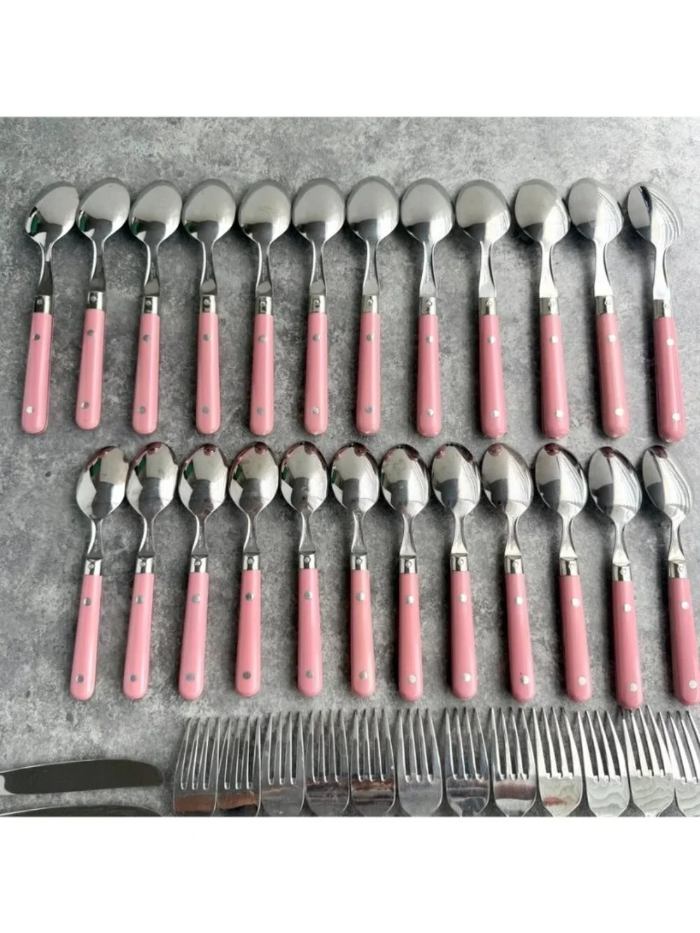 Carnival Stainless Flatware Korea Pink Handle Service For 12 Set Of 60 Pieces